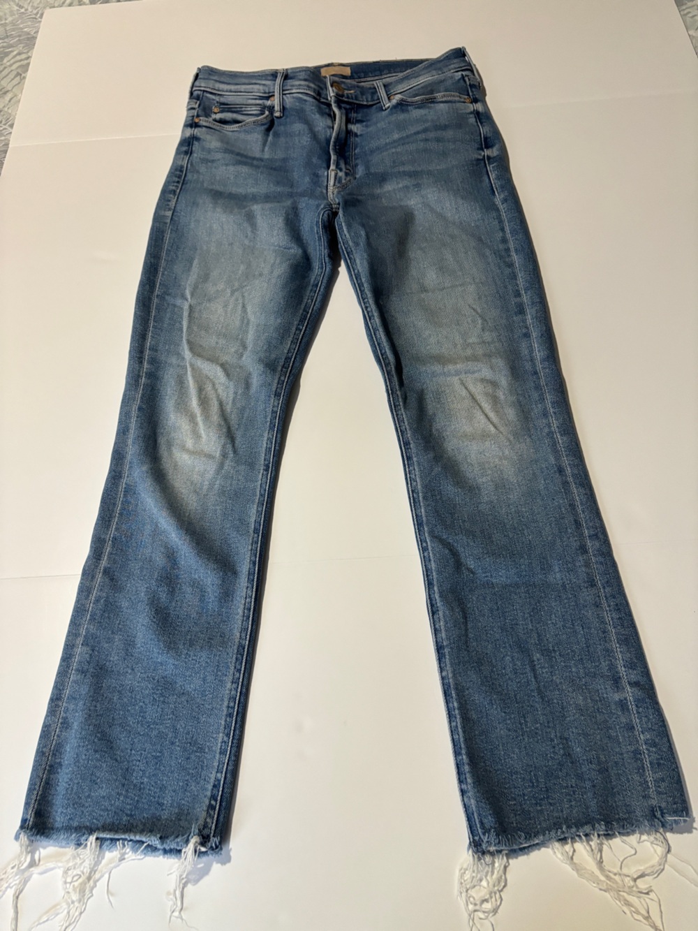 MOTHER The Mid Rise Dazzler Ankle Fray Jeans Riding The Cliffside Size 28